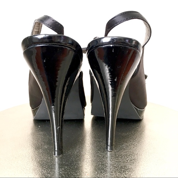 Unlisted Black Satin Peep-toes w/ Chiffon Flower - Picture 2 of 4